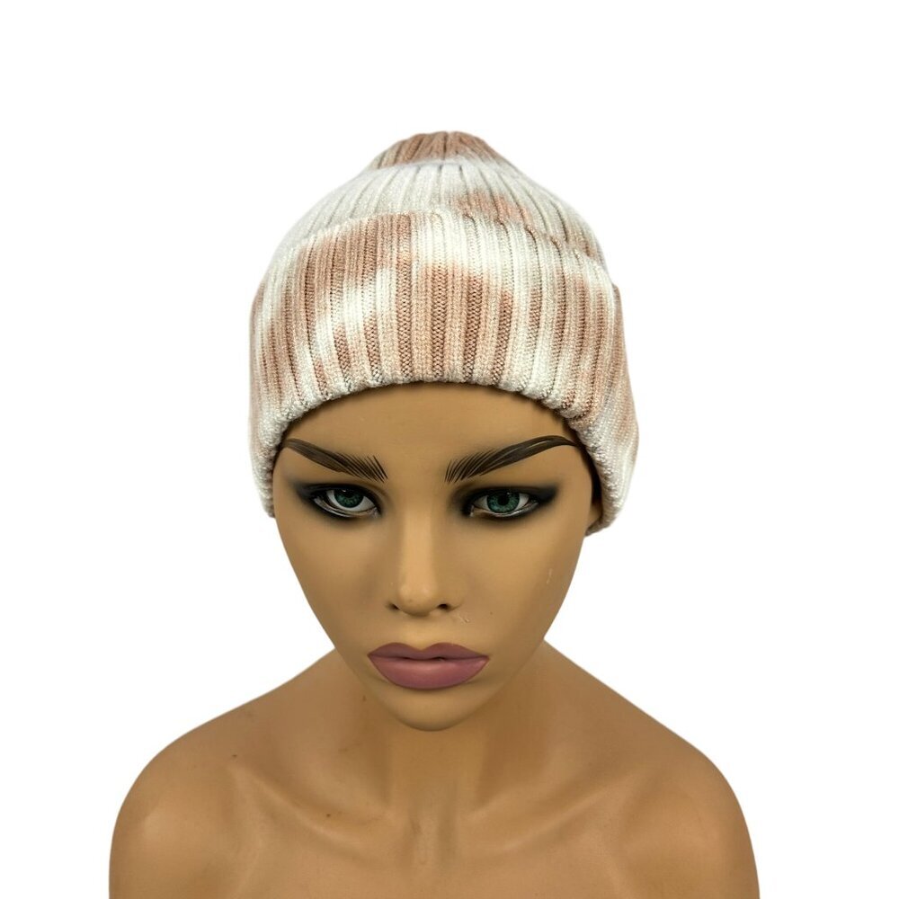 Sonoma Goods For Life Beanie Hat Tie-Dye Pattern One Size Beige & White